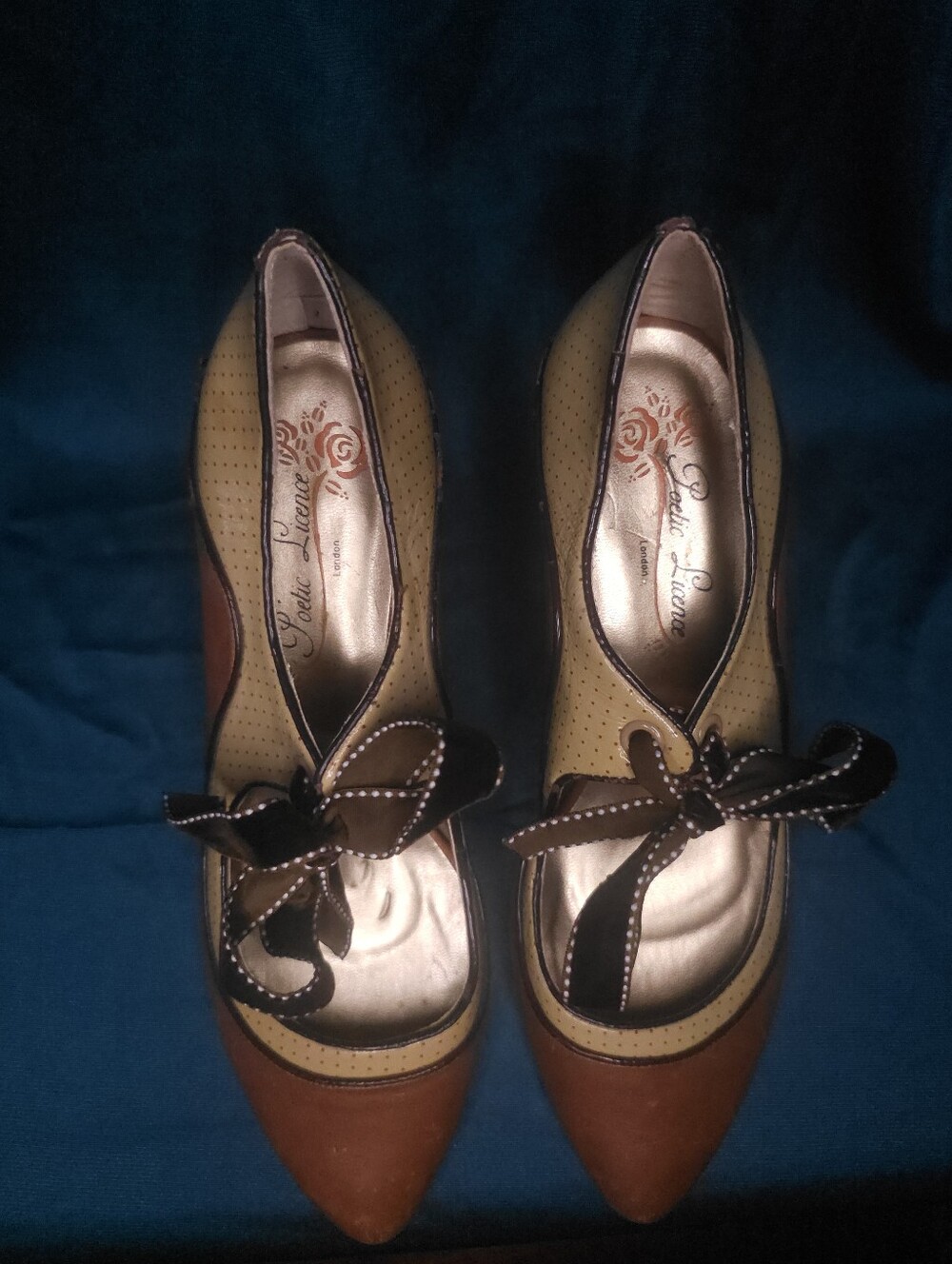 Poetic License Two-Tone Brown and Cream Retro Lace-Up Heels - Picture 4 of 7